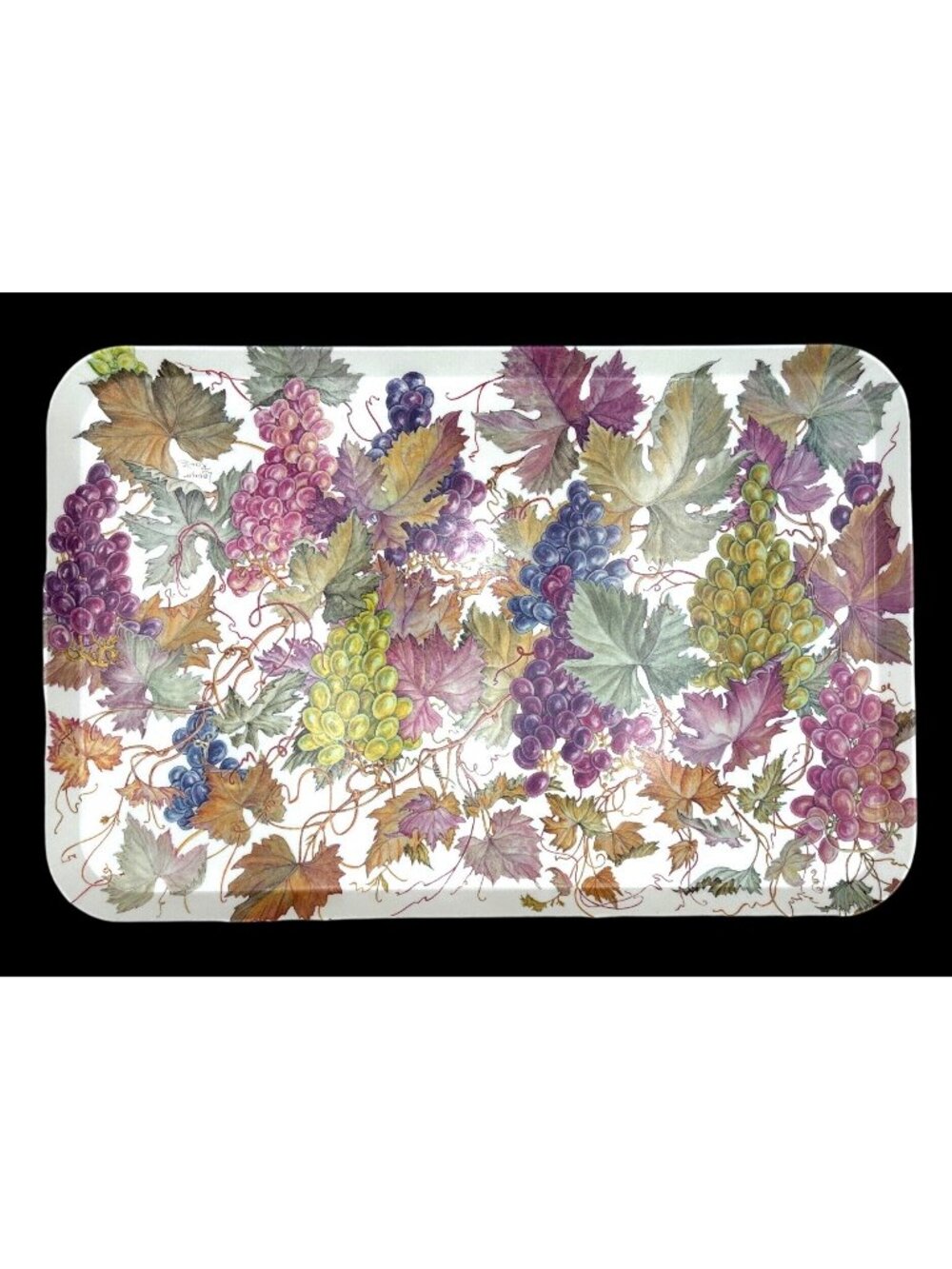 Vtg Louisa Rawle Melamine Serving Tray Grapes Vine RDE Imports Italy 17.5 x11.5"